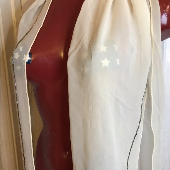 Lauren Ralph Lauren 100% SILK CHIFFON Ivory Cream Scarf Rectangular- 80" x 20" - Picture 5 of 12